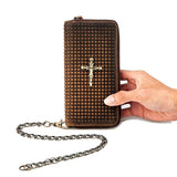 Men Leather Wallets Metal Skull Cross Pattern Purses Vintage Cowhide Money Bag