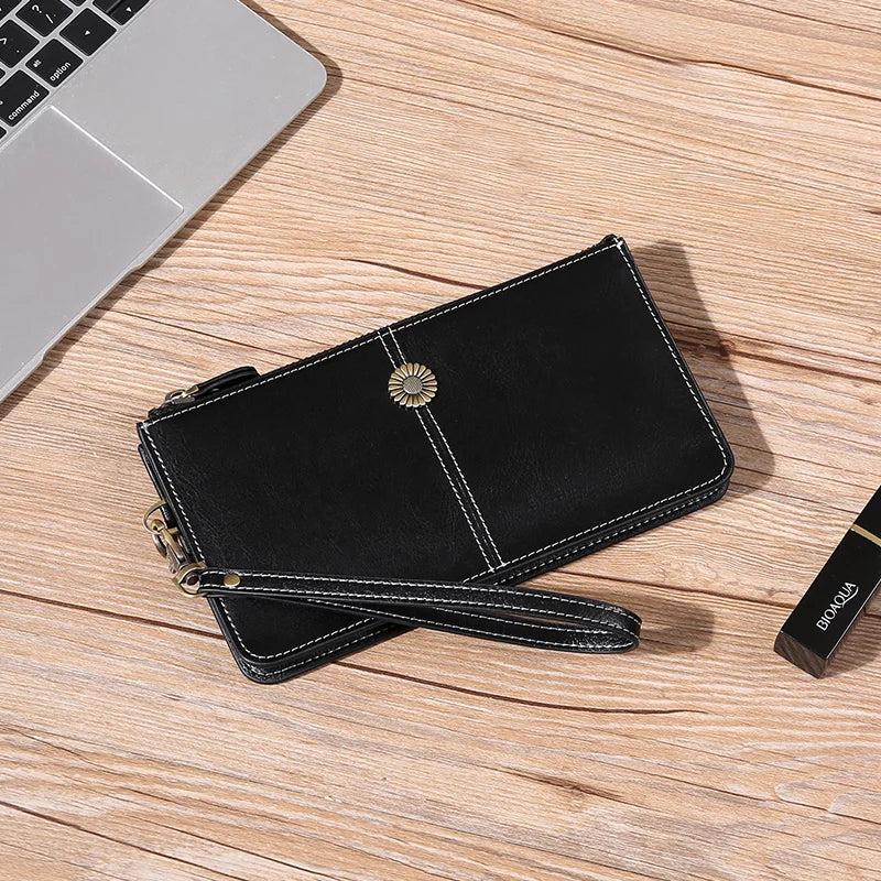 Large-Capacity Leather Wallet Zipper Phone Bag Women Carteira