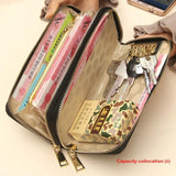 Women's Leather Double Zipper Wallet Varnished Key Case