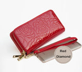 Women's Leather Double Zipper Wallet Varnished Key Case