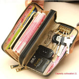 Women's Leather Double Zipper Wallet Varnished Key Case