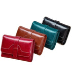 Leather Trifold Coin Purse Buckle Retro Cowhide Women's Wallet