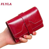 Leather Trifold Coin Purse Buckle Retro Cowhide Women's Wallet