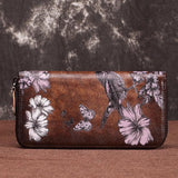Floral Print Money Clips Clutch Zipper Bag Multi-Cards Leather Women Lo