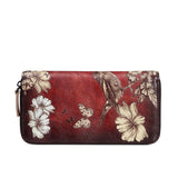 Floral Print Money Clips Clutch Zipper Bag Multi-Cards Leather Women Lo