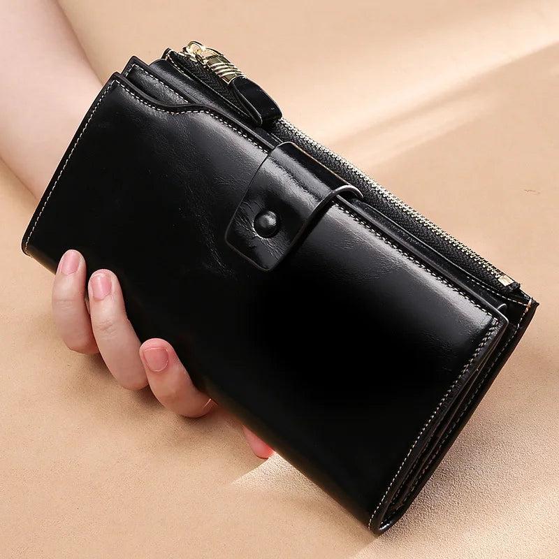 MAHEU Leather Long Wallet Women Clutch Purse Real Cowskin Party Purse for Ladies