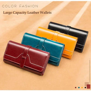 Vintage Oil Wax Women Leather Wallet Large Capacity Clutch Purse Ladies Bag