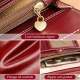 Vintage Oil Wax Women Leather Wallet Large Capacity Clutch Purse Ladies Bag