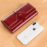 Vintage Oil Wax Women Leather Wallet Large Capacity Clutch Purse Ladies Bag