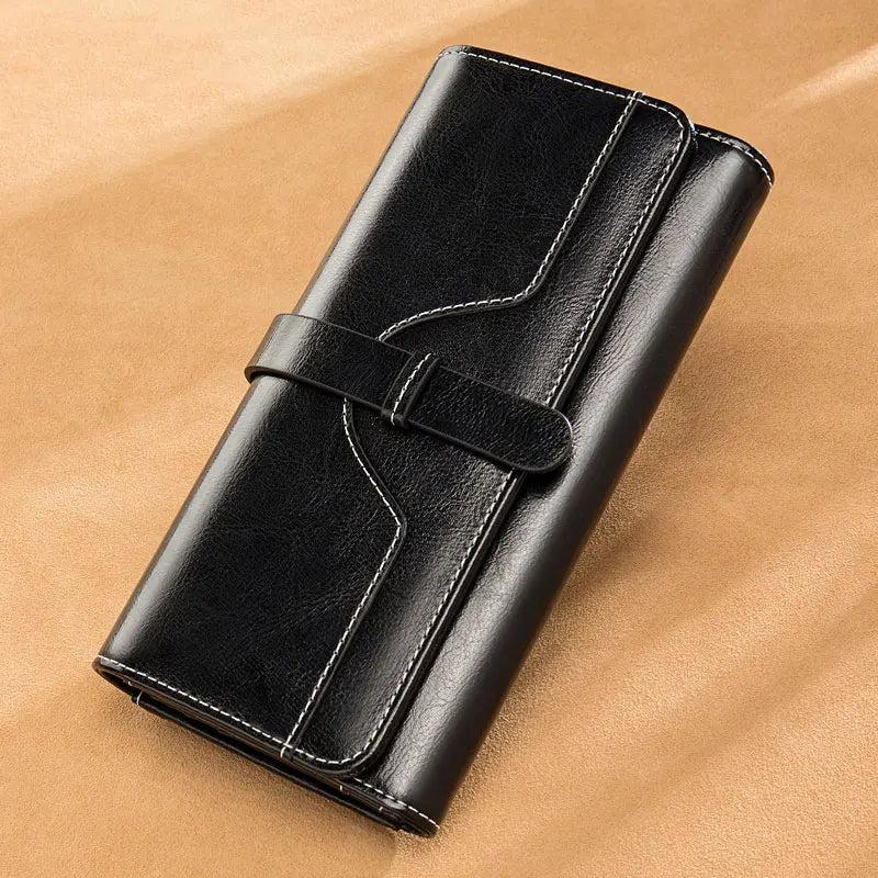 Vintage Oil Wax Women Leather Wallet Large Capacity Clutch Purse Ladies Bag
