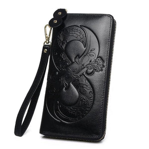 Lucky Leather Wallet Women Long Real Cowhide Purses Female Clutch Bag