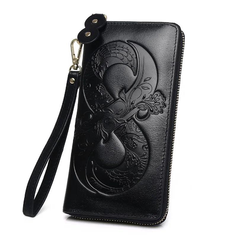 Lucky Leather Wallet Women Long Real Cowhide Purses Female Clutch Bag