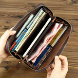 Genuine Leather Weave Wallet Long Zipper Purse Men Women