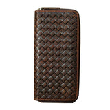 Genuine Leather Weave Wallet Long Zipper Purse Men Women