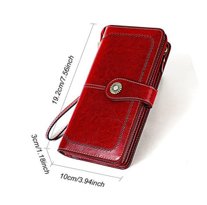 Cowhide RFID Wallet Women Oil Wax Female Purse Leather Clutch Vintage