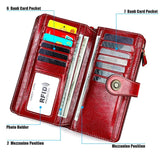 Cowhide RFID Wallet Women Oil Wax Female Purse Leather Clutch Vintage