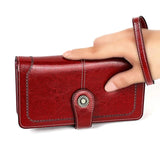 Cowhide RFID Wallet Women Oil Wax Female Purse Leather Clutch Vintage