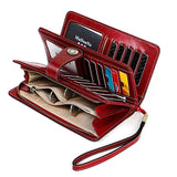 Cowhide RFID Wallet Women Oil Wax Female Purse Leather Clutch Vintage