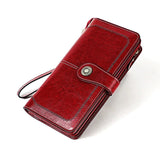Cowhide RFID Wallet Women Oil Wax Female Purse Leather Clutch Vintage