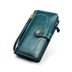 Cowhide RFID Wallet Women Oil Wax Female Purse Leather Clutch Vintage