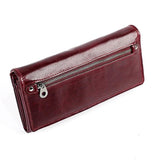 Cowhide Women Clutch Wallet RFID Leather Long Zipper Purse Red