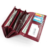 Cowhide Women Clutch Wallet RFID Leather Long Zipper Purse Red