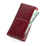 Cowhide Women Clutch Wallet RFID Leather Long Zipper Purse Red