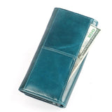 Cowhide Women Clutch Wallet RFID Leather Long Zipper Purse Red