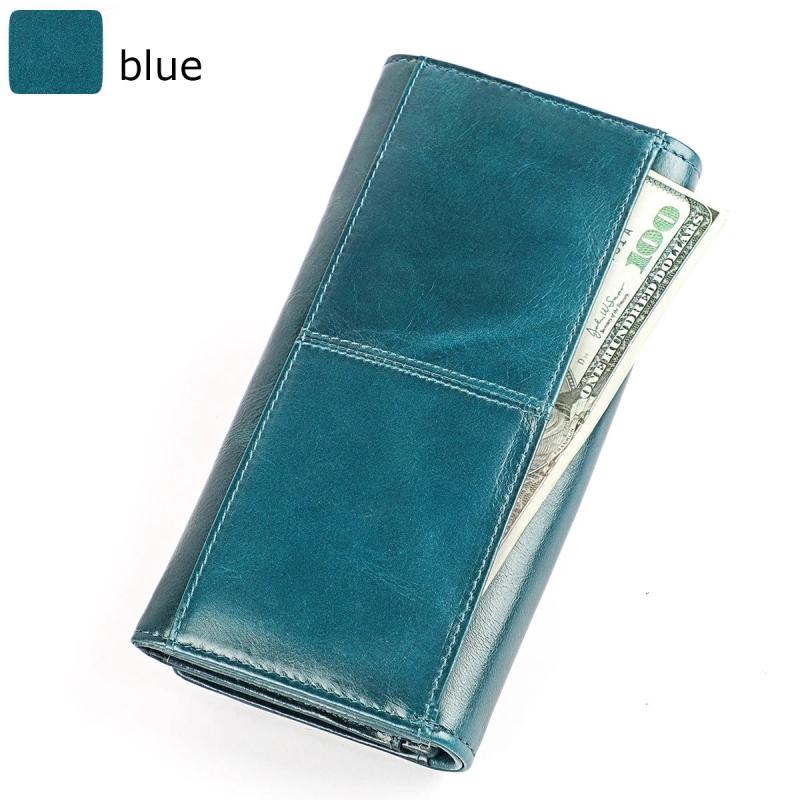 Cowhide Women Clutch Wallet RFID Leather Long Zipper Purse Red