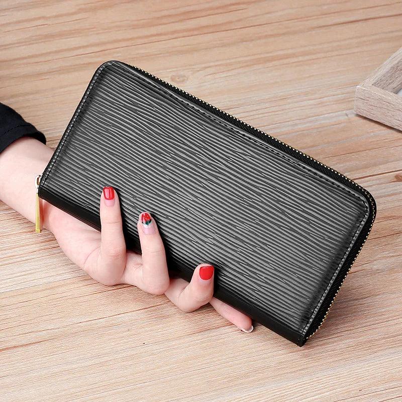 Leather Ladies Water Ripple Long Wallet Clutch Mujer Monedas Y Tarjetas