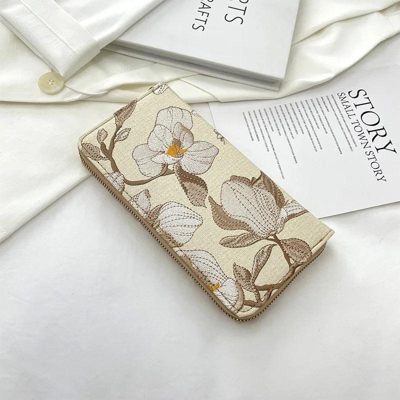 Women's PU Embroidered Floral Long Wallet