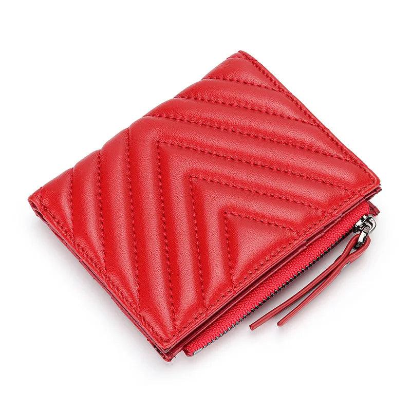 Women Small Wallet Leather Ladies Short Purse High Capacity Sheepskin Money Bag