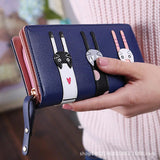 Cute Cat Printed Women's Wallet with Phone Bag