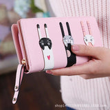 Cute Cat Printed Women's Wallet with Phone Bag