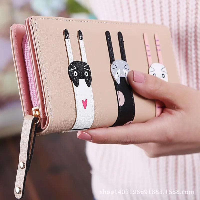 Cute Cat Printed Women's Wallet with Phone Bag