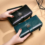 Women's Zipper Leather Clutch Wallet Large Capacity