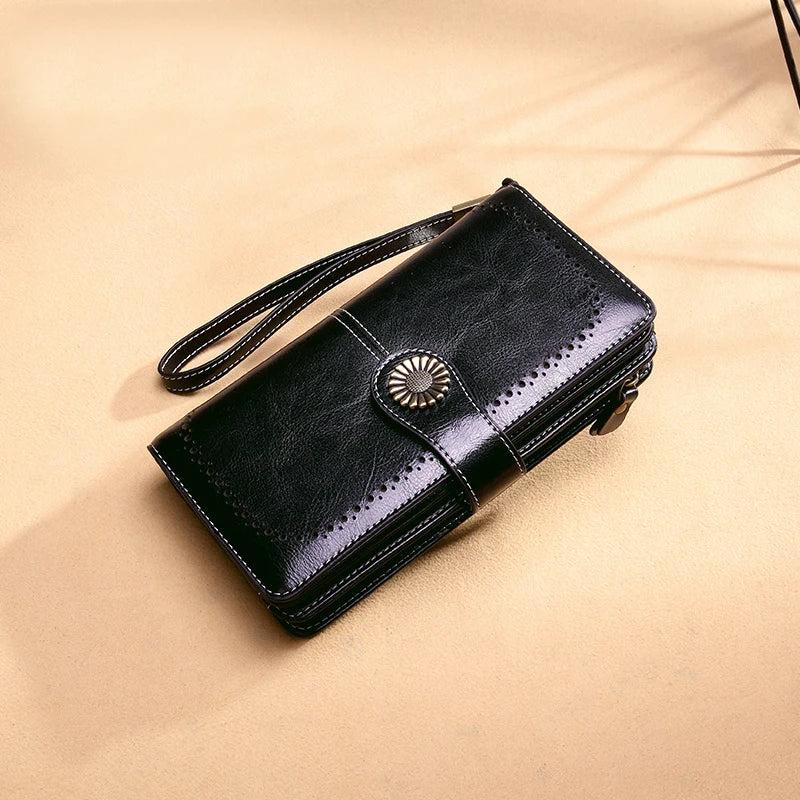 Women's Zipper Leather Clutch Wallet Large Capacity