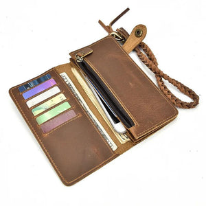 Men Long Crazy Horse Leather Wallets Clutch Vintage Male Purse