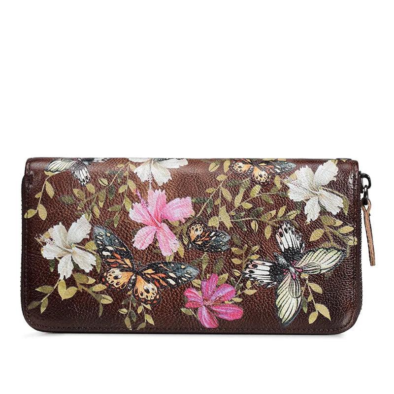 Women Wallets Purses Leather Wristband Flowers Butterfly Long Purse