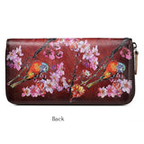 Leather Floral Long Wallet Clutch Purse Real Leather Unisex Wrist Wallets