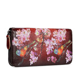 Leather Floral Long Wallet Clutch Purse Real Leather Unisex Wrist Wallets