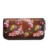 Leather Floral Long Wallet Clutch Purse Real Leather Unisex Wrist Wallets