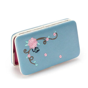 Women Floral Purse Long Cat Wallet Female Clutch Leather Large Purse