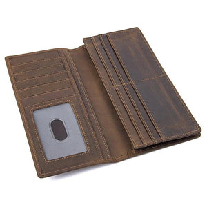 Vintage Crazy horse Cow Leather Wallets Men Long Wallet