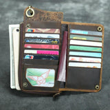 Vintage Crazy Horse Leather Wallets Men Engrave Long Wallet