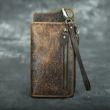 Vintage Crazy Horse Leather Wallets Men Engrave Long Wallet