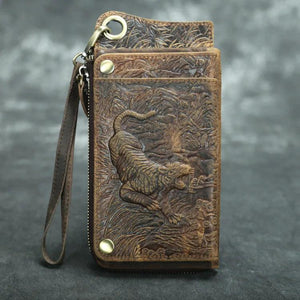 Vintage Crazy Horse Leather Wallets Men Engrave Long Wallet