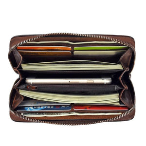Leather Flower Wallet Long Purse Men Women