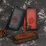 Leather Flower Wallet Long Purse Men Women
