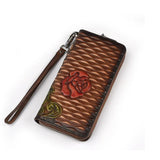Leather Flower Wallet Long Purse Men Women